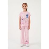 Cansın Mini Pudra Kalpli Karakter Baskılı Geniş Paça Pantolonlu Kız Çocuk 2li Takım 23810 - 4 - 5 Yaş