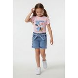 Cansın Mini Pudra Karakter Baskılı Fitillii Tişörtlü Kız Çocuk Jean Şortlu Takım 24114 - 5 - 6 Yaş