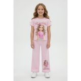 Cansın Mini Pudra Kız Karakter Baskılı Geniş Paça Pantolonlu 2li Kız Çocuk Takım 23803 - 3 - 4 Yaş
