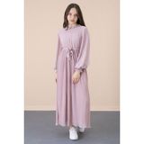Cansın Mini Pudra Yakası Fırfırlı Kuşaklı Kız Çocuk Piliseli Şifon Elbise 20561 - 14 - 15 Yaş