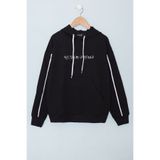 Cansın Mini Siyah Baskılı Erkek Çocuk Şeritli Kapüşonlu Sweatshirt 19216