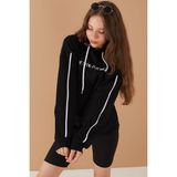 Cansın Mini Siyah Baskılı Kız Çocuk Şeritli Kapüşonlu Sweatshirt 19219 - 7 - 8 Yaş