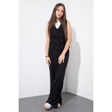 Cansın Mini Siyah Cepli Keten Yelekli Yüksek Bel Pantolonlu Kız Çocuk Alt Üst Takım 23544 - 8 - 9 Yaş