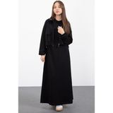 Cansın Mini Siyah Fermuarlı Crop Ceketli Sıfır Kol Kız Çocuk Elbise Takımı 23409 - 9 - 10 Yaş