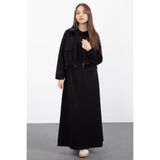 Cansın Mini Siyah Fermuarlı Crop Ceketli Sıfır Kol Kız Çocuk Elbise Takımı 23409
