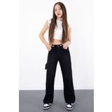 Cansın Mini Siyah Geniş Paça Beli Lastikli Kız Çocuk Jean Pantolon 20484