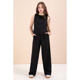 Cansın Mini Siyah Geniş Paça Pantolonlu Kız Çocuk Keten Croplu Takım 23447 - 11 - 12 Yaş