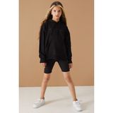 Cansın Mini Siyah Göğüs Yazılı Kanguru Cepli Kapüşonlu Kız Çocuk Sweatshirt 19336 - 8 - 9 Yaş