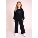 Cansın Mini Siyah Gül Detaylı Geniş Paça Pantolonlu Kız Çocuk Badili 2li Takım 23729 - 5 - 6 Yaş