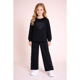 Cansın Mini Siyah Gül Detaylı Geniş Paça Pantolonlu Kız Çocuk Badili 2li Takım 23729