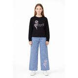 Cansın Mini Siyah Gül Nakışlı Badili Jean Pantolonlu Kız Çocuk 2li Takım 23748