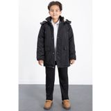Cansın Mini Siyah İçi Kürklü Çıkarılabilir Kapüşonlu Basic Erkek Çocuk Şişme Mont 21439