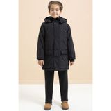 Cansın Mini Siyah İçi Kürklü Çıtçıtlı Cepli Uzun Kesim Erkek Çocuk Kapüşonlu Şişme Mont 21444