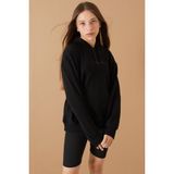 Cansın Mini Siyah Kabartmalı Yazılı Kapüşonlu Kız Çocuk Sweatshirt 19303 - 8 - 9 Yaş