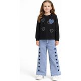 Cansın Mini Siyah Kalp Desenli Badili Jean Pantolonlu Kız Çocuk 2li Takım 23743 - 7 - 8 Yaş