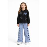 Cansın Mini Siyah Kalp Desenli Badili Jean Pantolonlu Kız Çocuk 2li Takım 23743