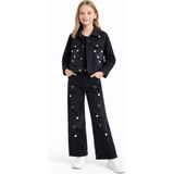 Cansın Mini Siyah Kalp Desenli Düğmeli Ceketli Pantolonlu Kız Çocuk Jean Takım 23476 - 5 - 6 Yaş