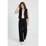 Cansın Mini Siyah Kız Çocuk Taşlı Sıfır Kol Yelekli Geniş Paça Pantolonlu Takım 24708 - 9 - 10 Yaş