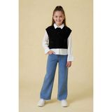 Cansın Mini Siyah Ponponlu Süveterli Gömlekli Kız Çocuk Jean Pantolonlu 3lü Takım 24105 - 4 - 5 Yaş