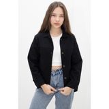 Cansın Mini Siyah Sırtı Düğme Detaylı Kız Çocuk Gabardin Kumaş Ceket 23568
