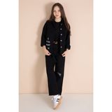 Cansın Mini Siyah Yazı Detaylı Gömlekli Kız Çocuk Pantolonlu Gabardin Takım 23563 - 9 - 10 Yaş