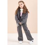 Cansın Mini Siyah Yıldız Nakışlı Ceketli Kız Çocuk 3lü Jean Takım 23444 - 5 - 6 Yaş
