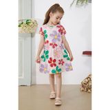 Cansın Mini Somon Çiçek Baskılı Kısa Kollu Kız Çocuk Elbise 18795 - 2 - 3 Yaş