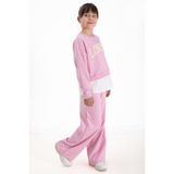Cansın Mini Toz Pembe London Yazılı Nakışlı Kız Çocuk Geniş Paça Eşofman Takımı 22726