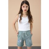 Cansın Mini Yeşil Patili Cute Baskılı Kız Çocuk Beli Lastikli Şort 20730