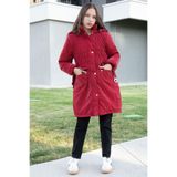 cansınmini Bordo Kemerli Nubuk Kumaş Kız Çocuk İçi Kürklü Kapüşonlu Şişme Mont 21314