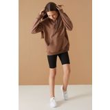 CansınMini Kahverengi Yazı Kabartma Baskılı Kapüşonlu Kız Çocuk Sweatshirt 19310