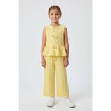 cansınmini Sarı Sıfır Kol Fiyonklu Bluz Geniş Paça Pantolonlu Kız Çocuk 2li Takım 24714