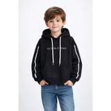 cansınmini Siyah Baskılı Erkek Çocuk Şeritli Kapüşonlu Sweatshirt 19216