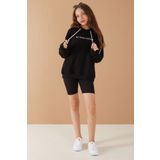 cansınmini Siyah Baskılı Kız Çocuk Şeritli Kapüşonlu Sweatshirt 19219