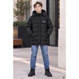 CansınMini Siyah Erkek Çocuk İçi Kürklü Çıkarılabilir Kapüşonlu Çıtçıt Kapamalı Şişme Mont 24895
