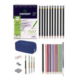 Canson 1557 Eskiz Defterli Karakalem Ve Derwent Watercolor Kuruboya Kalemi Çizim Eskiz Seti