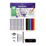Canson 1557 Resim Defteri 35X50cm 180 Gram 15 Yaprak Karakalem Ve Kuruboya Kalemi Çizim Eskiz Seti