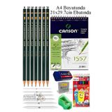 Canson A4 Eskiz Defteri 1557 40 Yaprak Fatih Dereceli Kalem 12 Renk Kuru Boya Sketch Karakalem 6 Lı Gölgelendirme Hamur