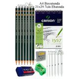 Canson A4 Eskiz Defteri 1557 40 Yaprak Fatih Dereceli Kalem Sketch Karakalem 6 Lı Gölgelendirme Hamur Silgi Kalemtraş