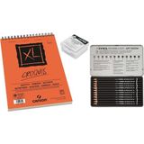 Canson Croquis A5 Eskiz Defteri 90 Gram 60 Sayfa + Lyra Metal Kutu Çizim Seti 12'li Renkli Kalemler