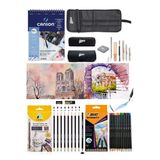 Canson Defter A5 200 Gr Adel Dereceli Kalem Seti 8'Li Bic Aquarelle Kuru-Suluboya Kalemi 12 Renk