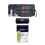 Canson Eskiz Defteri A5 120 Gr 40 Yp Faber Watercolor Kuru Boya Lyra Karakalem Rulo Çantalı Set