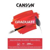 CANSON Graduate, yağlı ve akrilik boya kağıdı, hafif pürüzlü yüzey, 290 g/m², kısa kenarda yapıştırılmış blok, DIN A4 21 x 29,7 cm, doğal beyaz, 20 yaprak