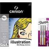 Canson Manga Defter A4 Sharpie 3'lü Metalik Renkler Marker Çizim Seti Glance- 2