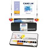 Canson Montval Suluboya Defteri (18X25CM) 300GR Daler Rowney Graduate Suluboya Boyama Set - Çok Renkli