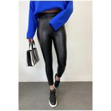 Canstreetwear Kadın Yüksek Bel İçi Polarlı Kışlık Deri Tayt, Siyah, XL