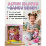 Cansu Bebek: Altını Islatan Renkli Saçlı 4 Parçalı Biberonlu Emzikli Lazımlıklı Oyuncak Bebek Seti YEŞİL