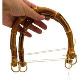 Çanta Aksesuar 18 cm Çift Gerçek Bambu Çanta Sapı Düz Halkalı (Light Gold Metalli)