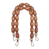 Çanta Aksesuar 40 cm Ahşap Oval Boncuklu Taba Renk Kancalı Çift Sap Light Gold Metalli