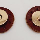 Çanta Aksesuar Gerçek Derili Mıknatıslı Çıtçıt Kızıl Kahve Light Gold Metalli